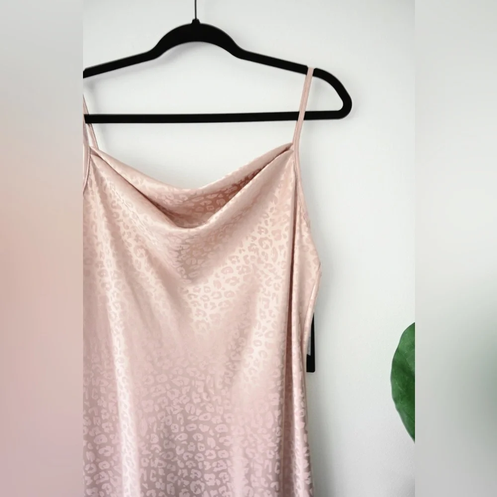 Bebe Cowl Neck NWT Leopard Pink Satin Dress - Picture 3 of 9